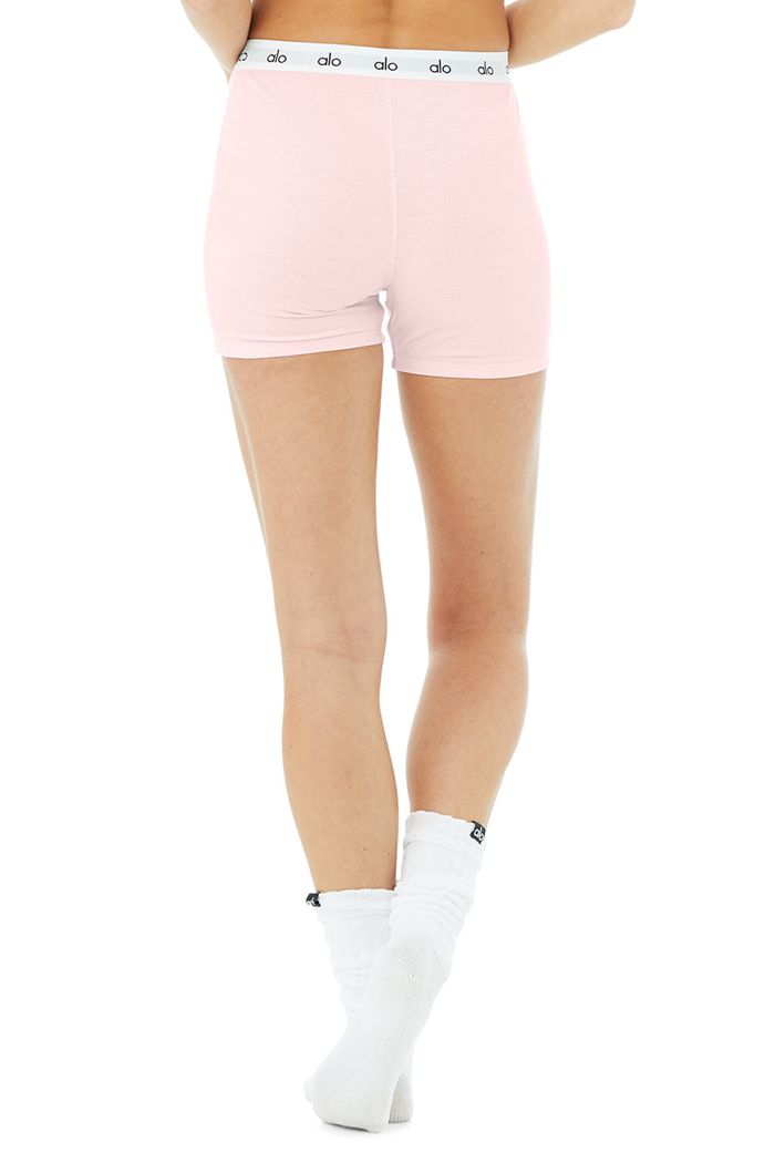 Pink Alo Yoga Icon Ribbed Boy Women's Short | 85042UTEL