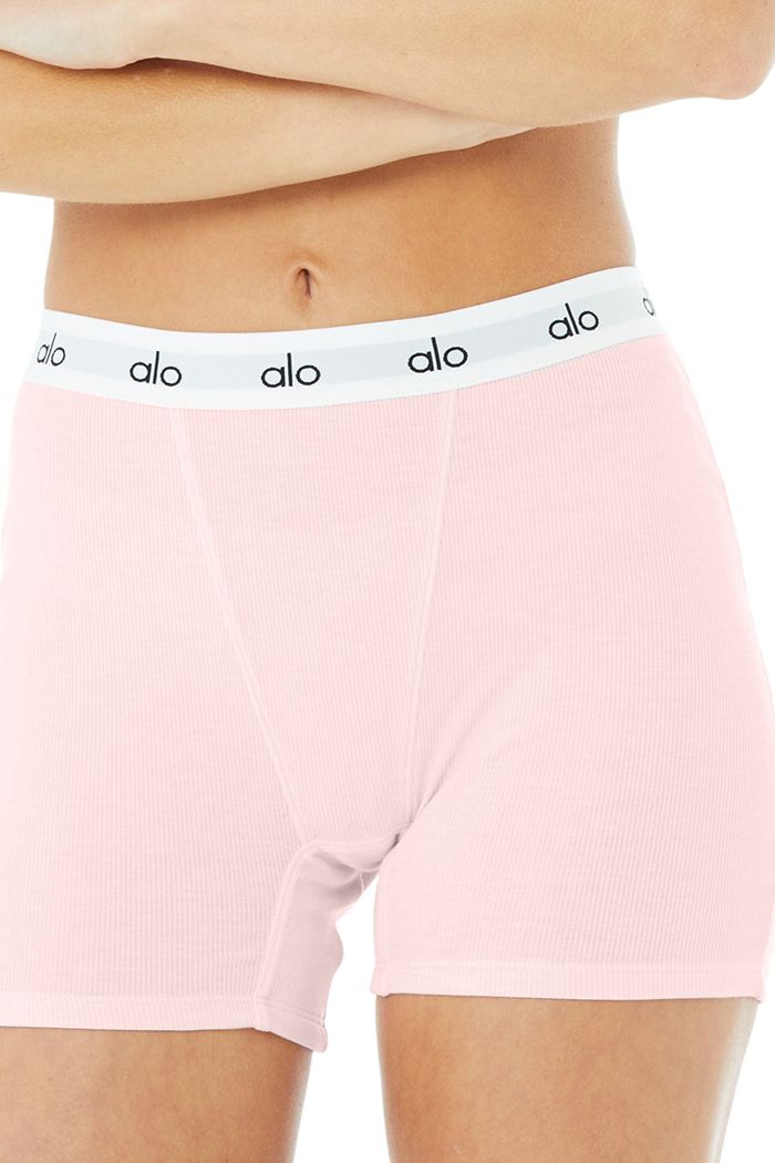 Pink Alo Yoga Icon Ribbed Boy Women's Short | 85042UTEL