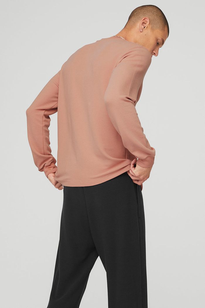 Pink Alo Yoga Micro Waffle Fast Break Henley Men's Long Sleeve | 76829GBRA