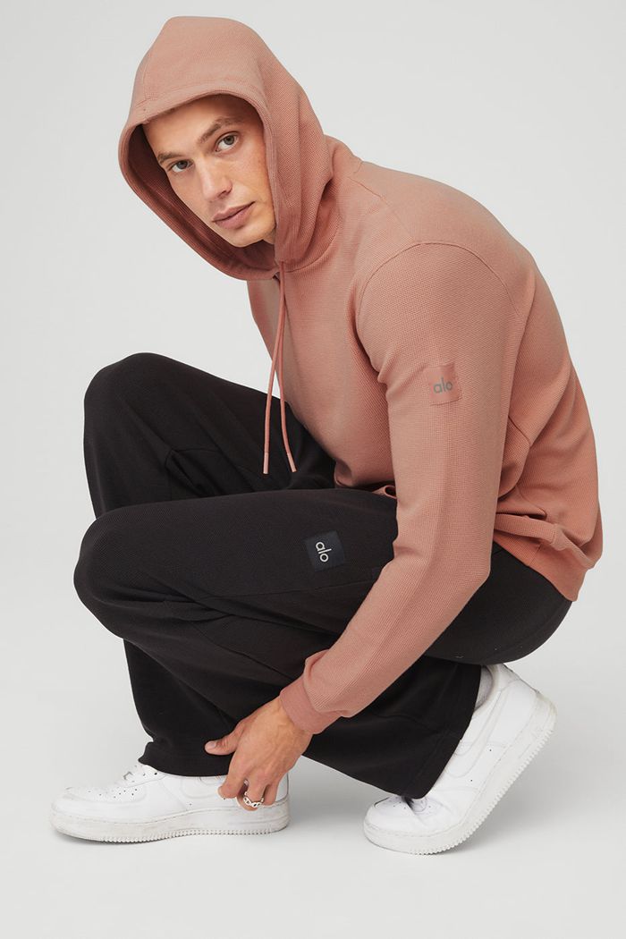 Pink Alo Yoga Micro Waffle Fast Break Men's Hoodie | 74106EIMK