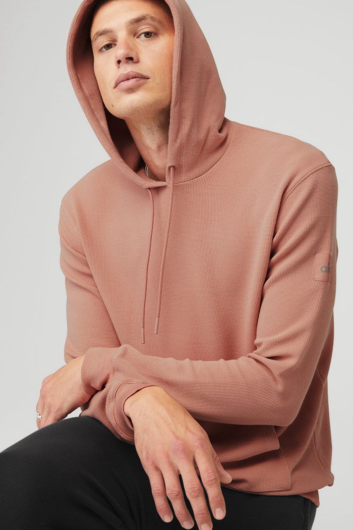 Pink Alo Yoga Micro Waffle Fast Break Men's Hoodie | 74106EIMK