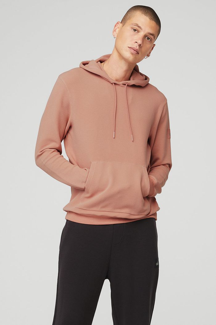 Pink Alo Yoga Micro Waffle Fast Break Men\'s Hoodie | 74106EIMK