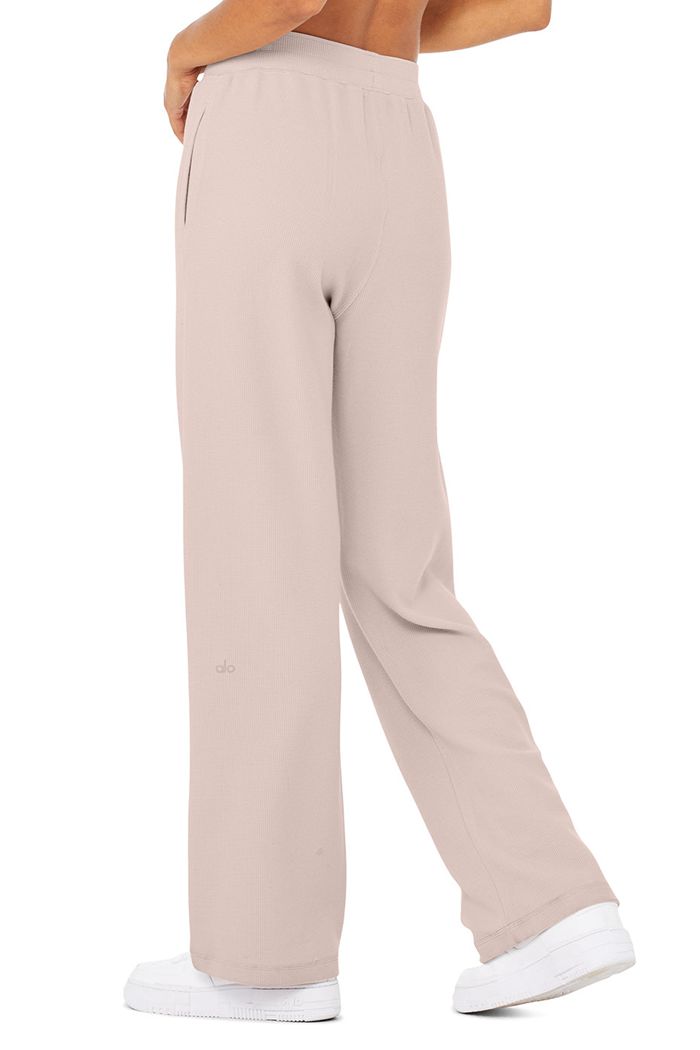 Pink Alo Yoga Micro Waffle High-Waist Pleasant Wide Leg Women's Pants | 85014BSJX