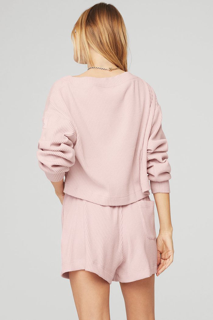 Pink Alo Yoga Muse V-Neck Women's Pullover | 45086WHYE