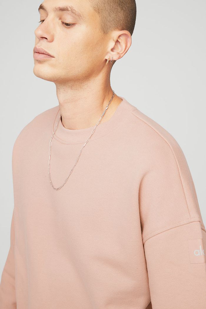 Pink Alo Yoga Renown Crew Neck Men's Pullover | 30458YXAJ