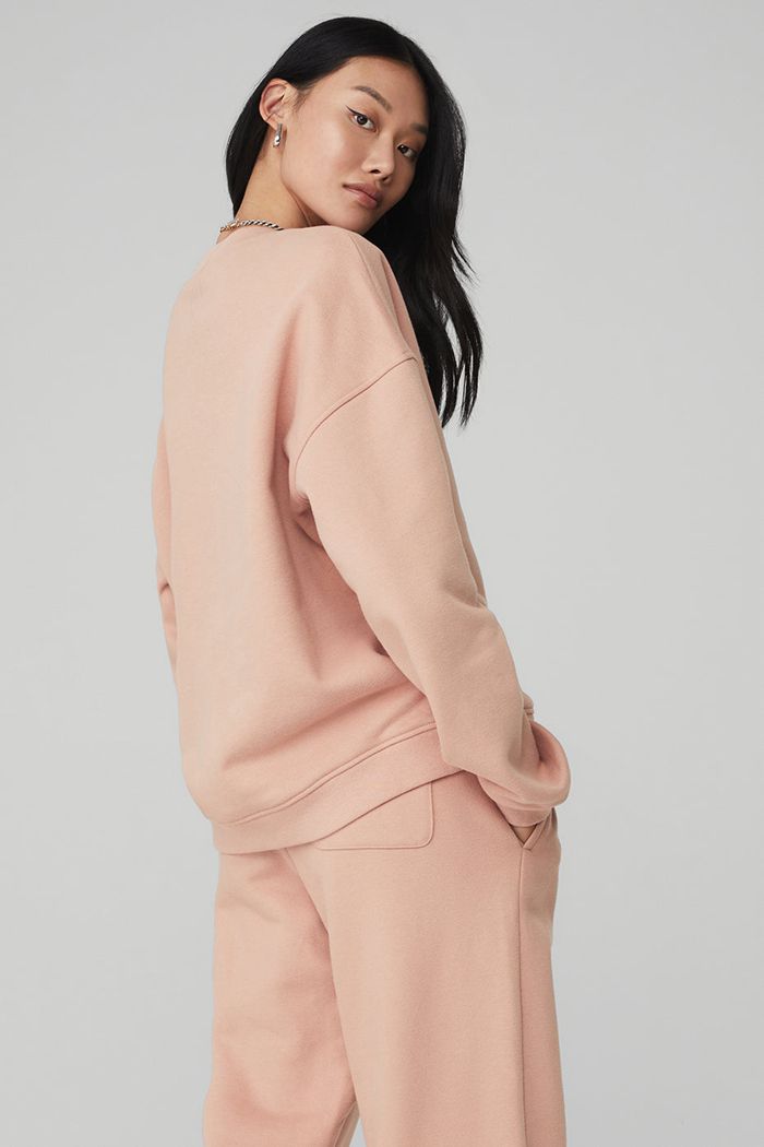 Pink Alo Yoga Renown Crew Neck Women's Pullover | 87149OTKG