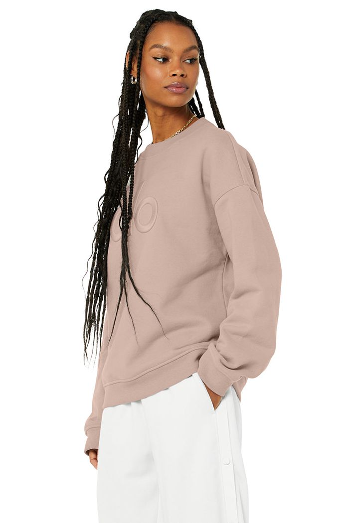 Pink Alo Yoga Renown Heavy Weight Emblem Crew Neck Women's Pullover | 98174CWZU