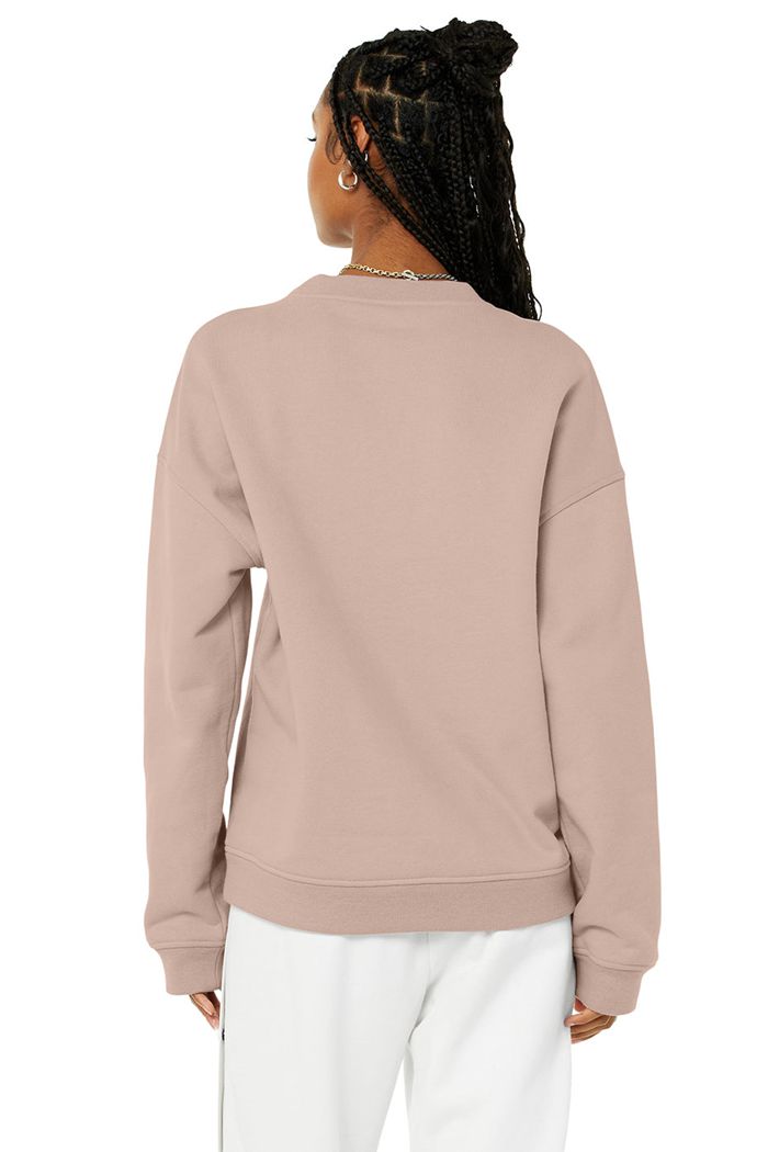 Pink Alo Yoga Renown Heavy Weight Emblem Crew Neck Women's Pullover | 98174CWZU