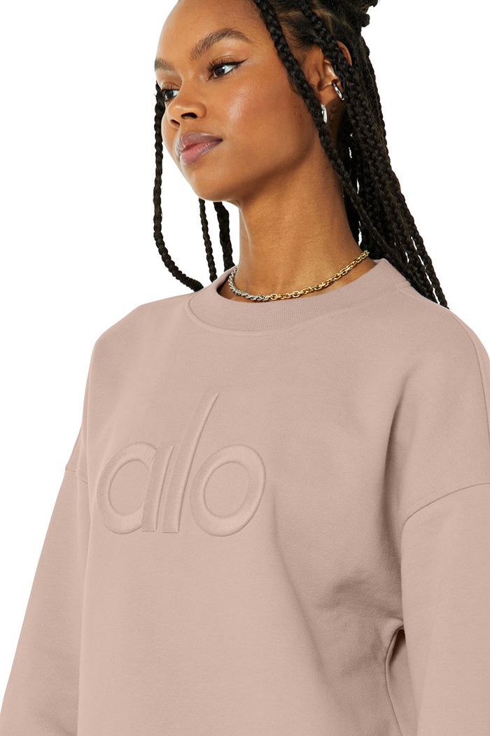 Pink Alo Yoga Renown Heavy Weight Emblem Crew Neck Women's Pullover | 98174CWZU