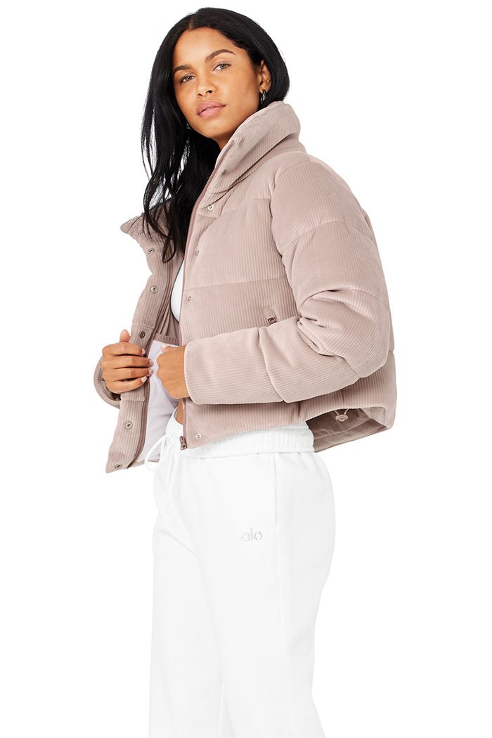 Pink Alo Yoga Ribbed Velour Gold Rush Puffer Women's Jackets | 23754CERV