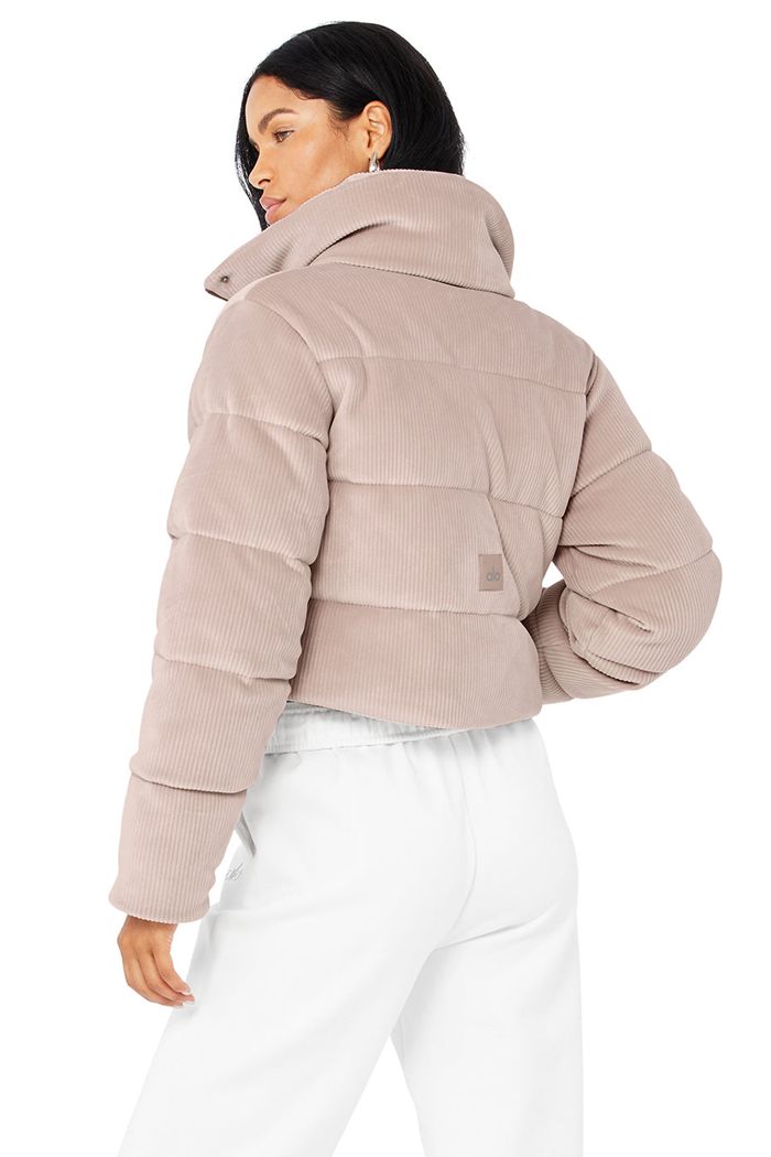 Pink Alo Yoga Ribbed Velour Gold Rush Puffer Women's Jackets | 23754CERV