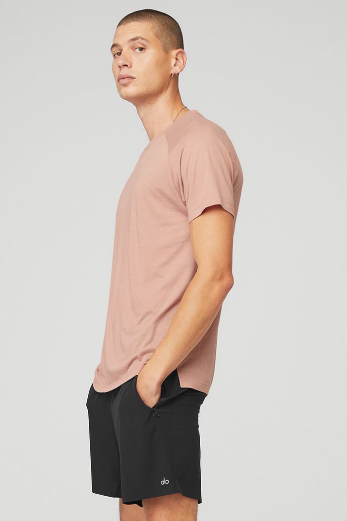 Pink Alo Yoga The Triumph Crew Neck Tee Men's Short Sleeve | 59804ZBQE