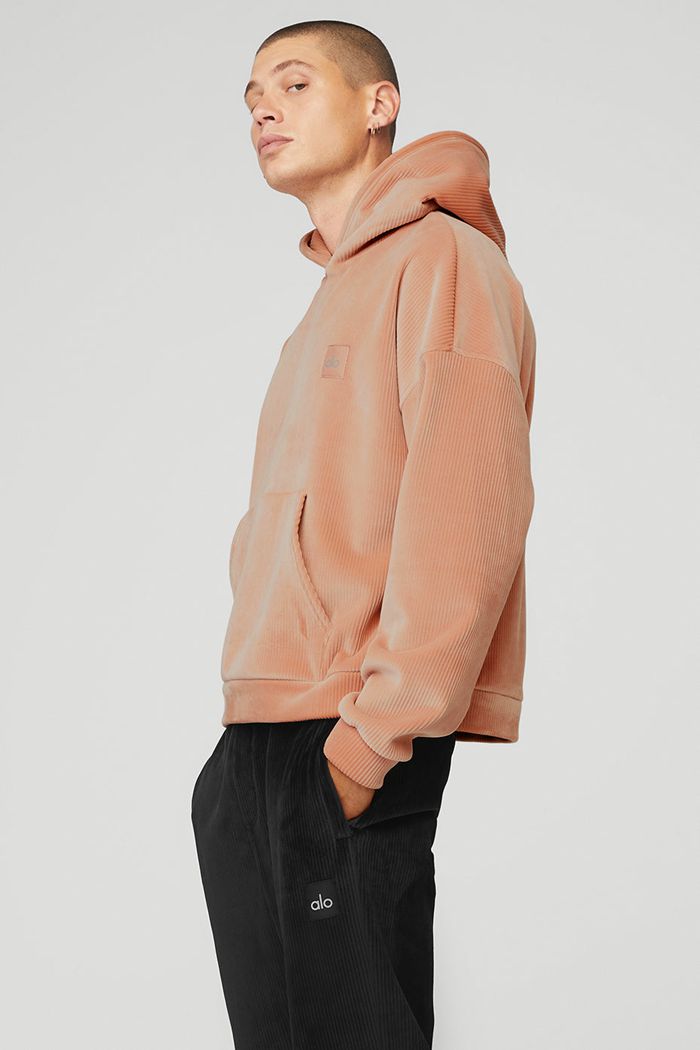 Pink Alo Yoga Velour Baller Men's Hoodie | 24951UKDC