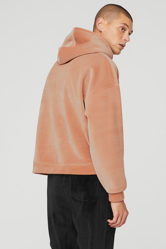 Pink Alo Yoga Velour Baller Men's Hoodie | 24951UKDC