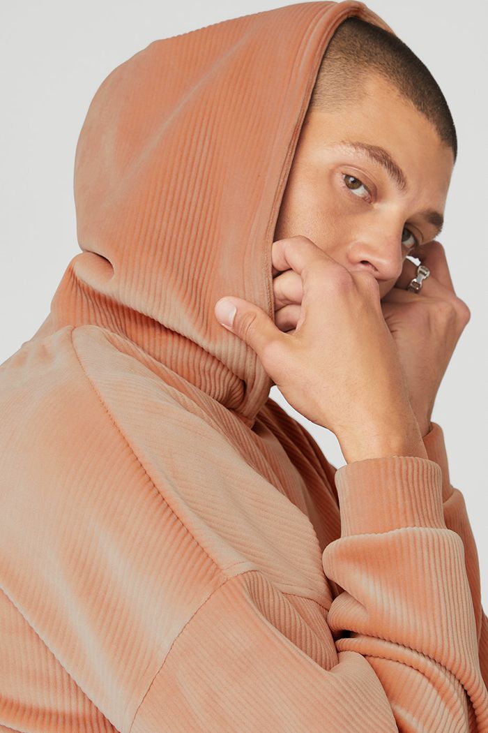 Pink Alo Yoga Velour Baller Men's Hoodie | 24951UKDC