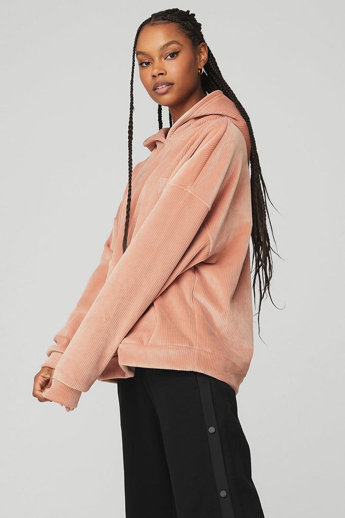 Pink Alo Yoga Velour Baller Women's Hoodie | 32856VPEM