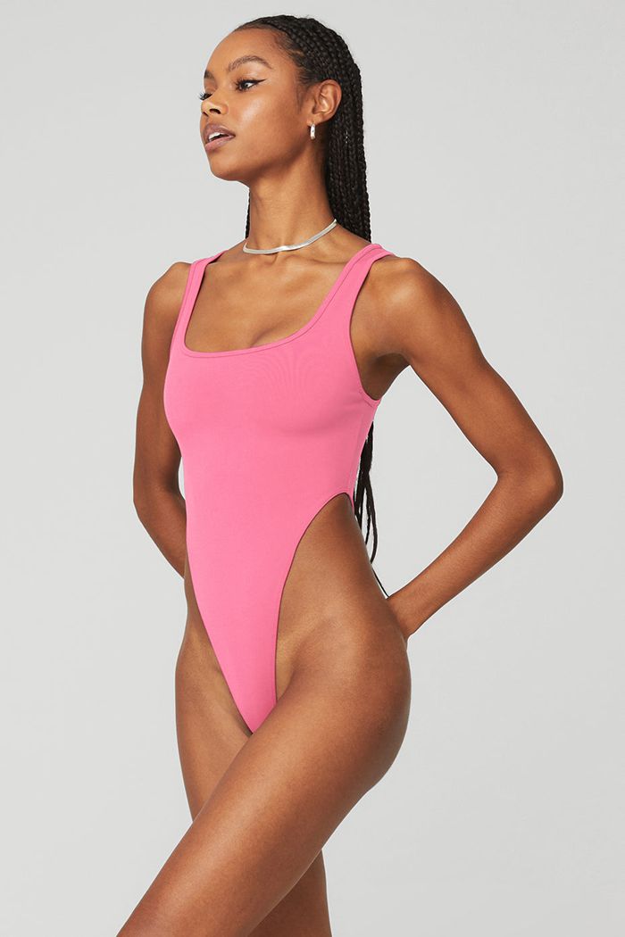 Pink Fuchsia Alo Yoga Airbrush Hot Shot Women's Bodysuit | 30859BFLY