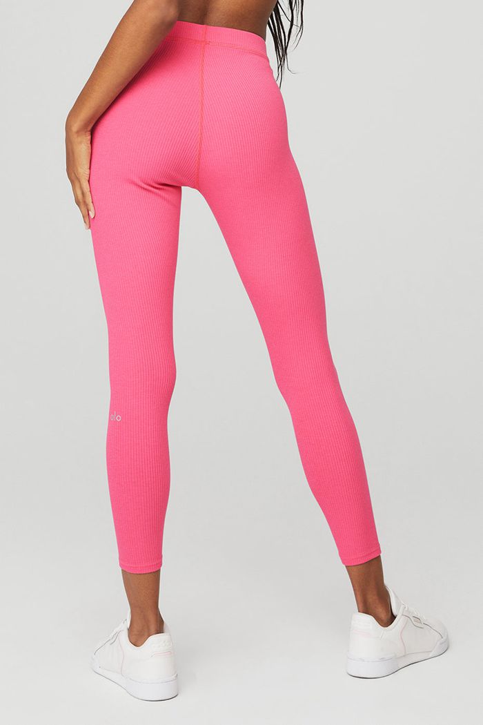 Pink Fuchsia Alo Yoga Ribbed High-Waist 7/8 Blissful Women's Leggings | 10246YFSA