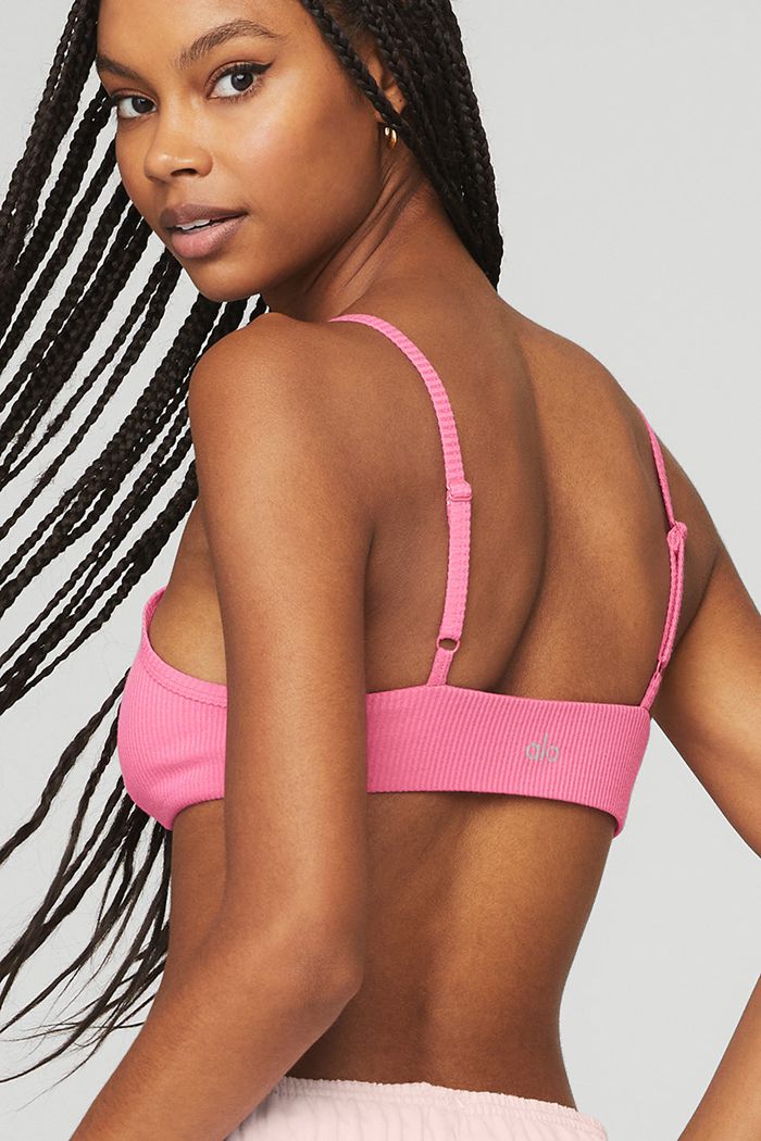 Pink Fuchsia Alo Yoga Ribbed Manifest Women's Bras | 87934RGUS