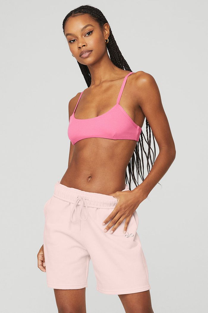 Pink Fuchsia Alo Yoga Ribbed Manifest Women\'s Bras | 87934RGUS