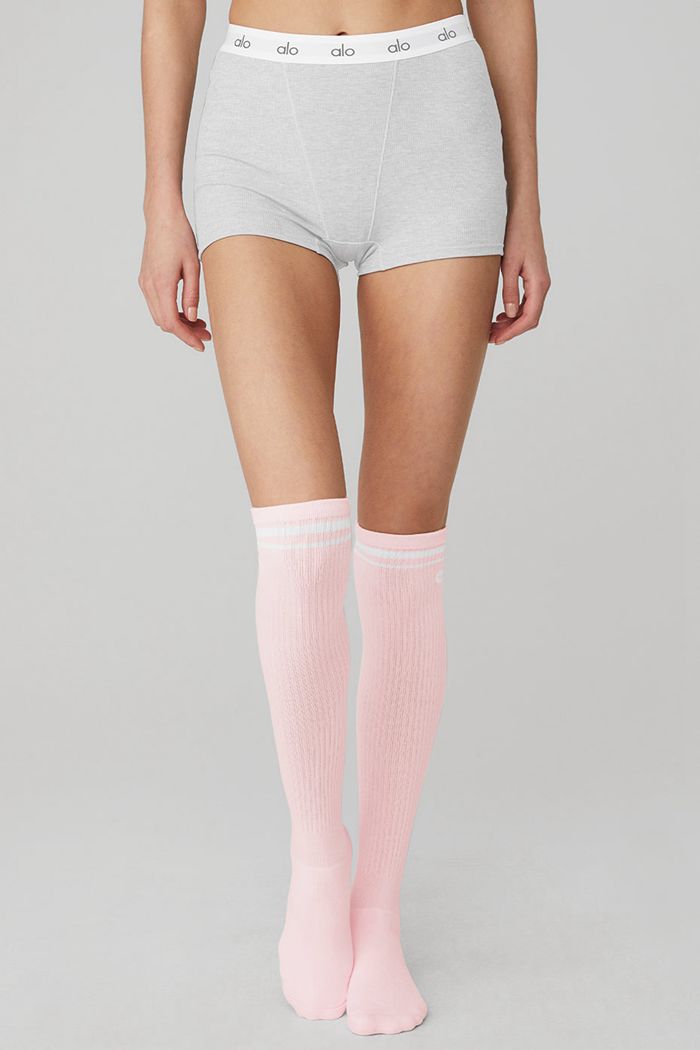 Pink White Alo Yoga Knee-High Throwback Women's Socks | 10684SWAL