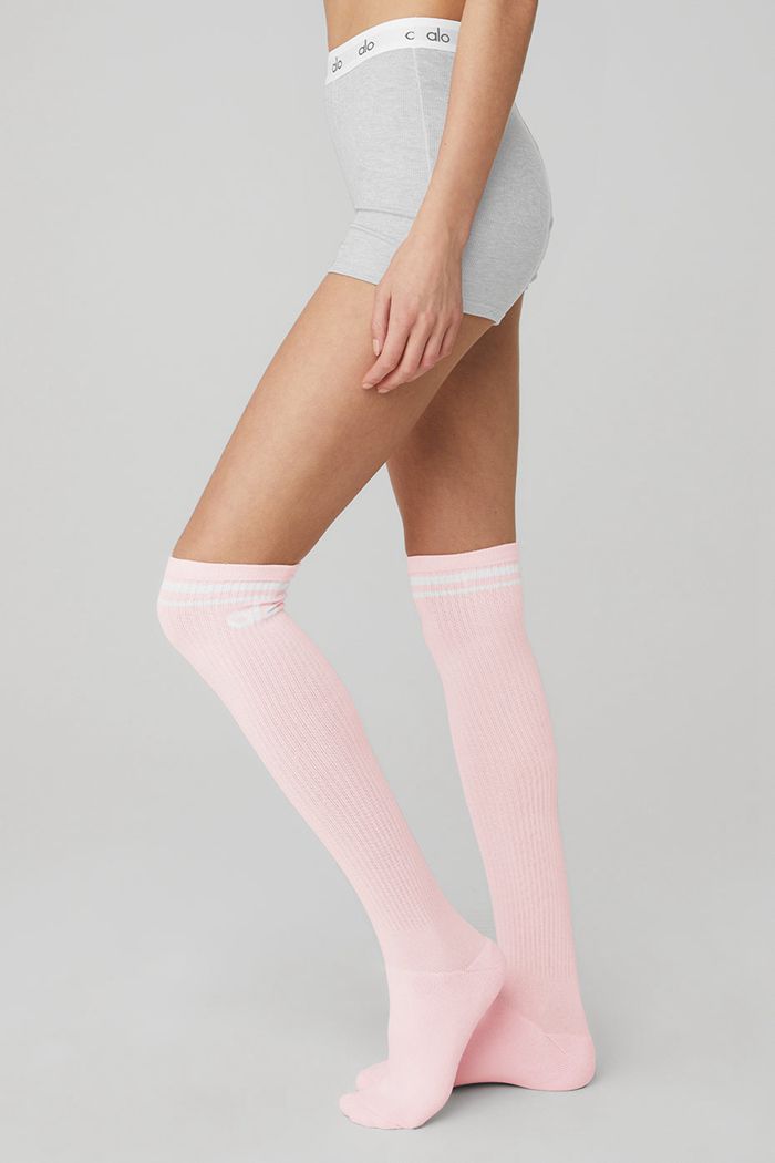 Pink White Alo Yoga Knee-High Throwback Women's Socks | 10684SWAL