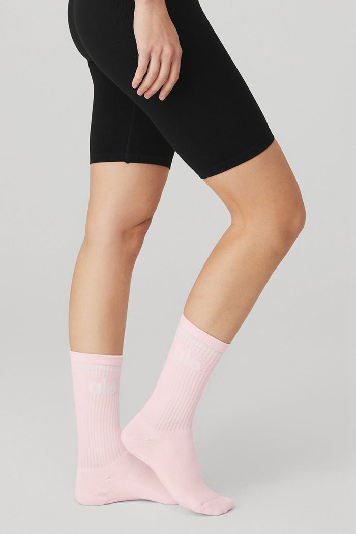 Pink White Alo Yoga Throwback Barre Women's Socks | 37256WRIV