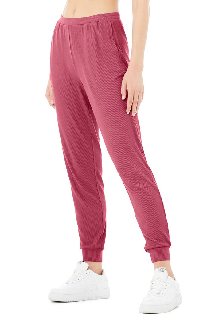 Purple Alo Yoga High-Waist Ribbed Whisper Women's Pants | 94617FQJG