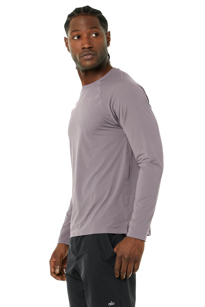 Purple Alo Yoga Idol Performance Tee Men's Long Sleeve | 85729AWSF