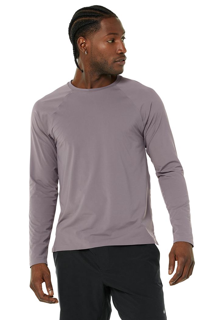 Purple Alo Yoga Idol Performance Tee Men\'s Long Sleeve | 85729AWSF