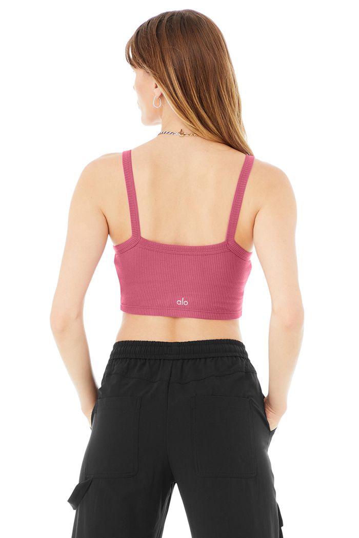 Purple Alo Yoga Ribbed Crop Whisper Women's Bras | 96301PLEK