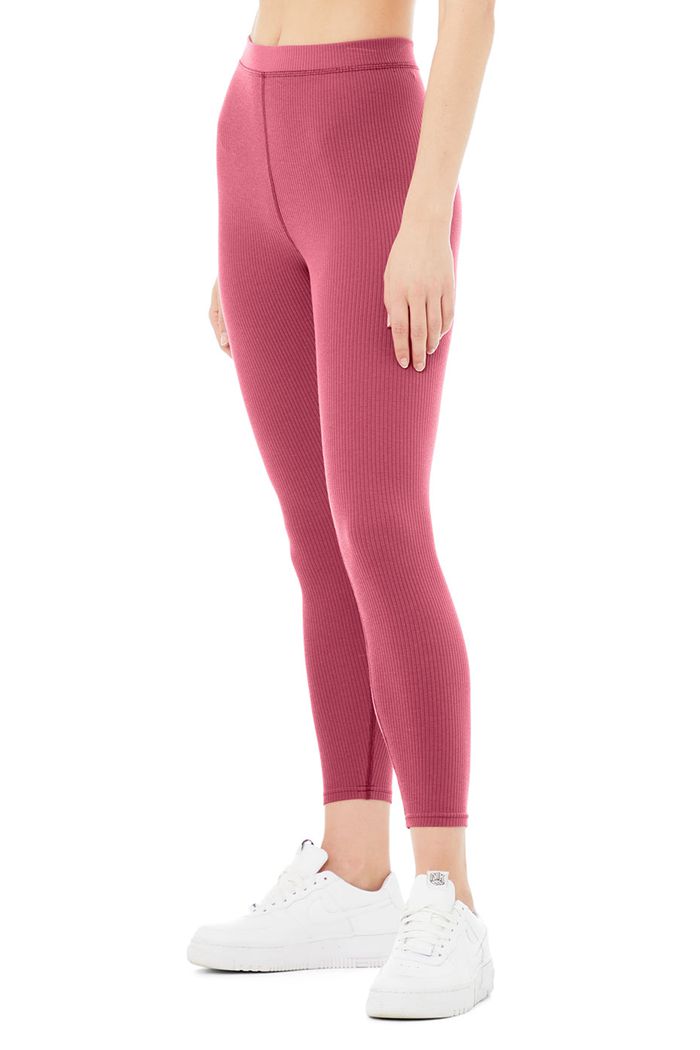 Purple Alo Yoga Ribbed High-Waist 7/8 Blissful Women's Leggings | 81652OZHP