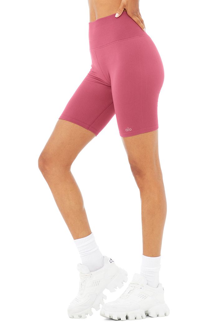 Purple Alo Yoga Seamless High-Waist Ribbed Biker Women's Short | 31657UCVR