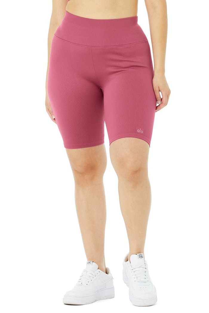 Purple Alo Yoga Seamless High-Waist Ribbed Biker Women's Short | 31657UCVR