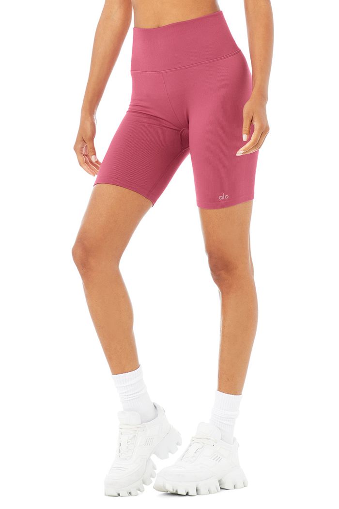 Purple Alo Yoga Seamless High-Waist Ribbed Biker Women\'s Short | 31657UCVR