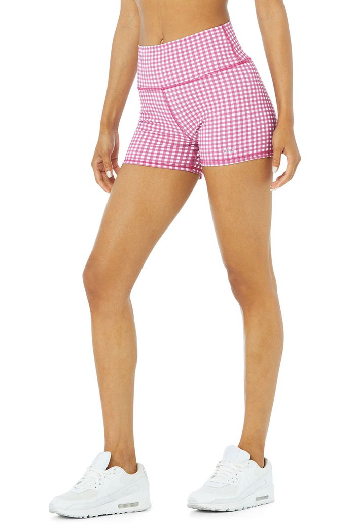 Purple Alo Yoga Vapor High-Waist Gingham Women's Short | 67591MAXS