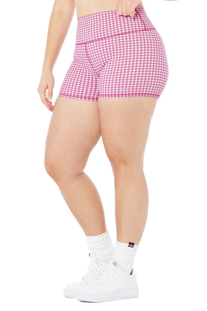 Purple Alo Yoga Vapor High-Waist Gingham Women's Short | 67591MAXS