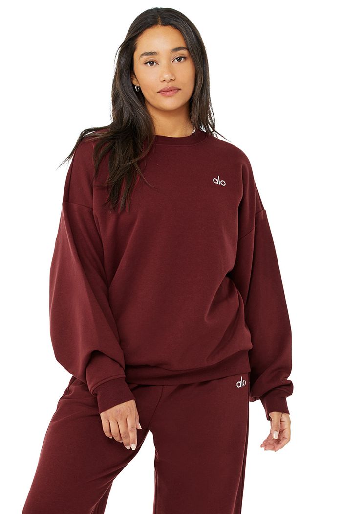 Red Alo Yoga Accolade Crew Neck Women's Pullover | 57340VPHX