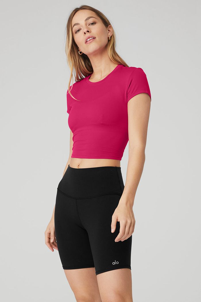 Red Alo Yoga Alosoft Crop Finesse Women's Short Sleeve | 69813QJIP