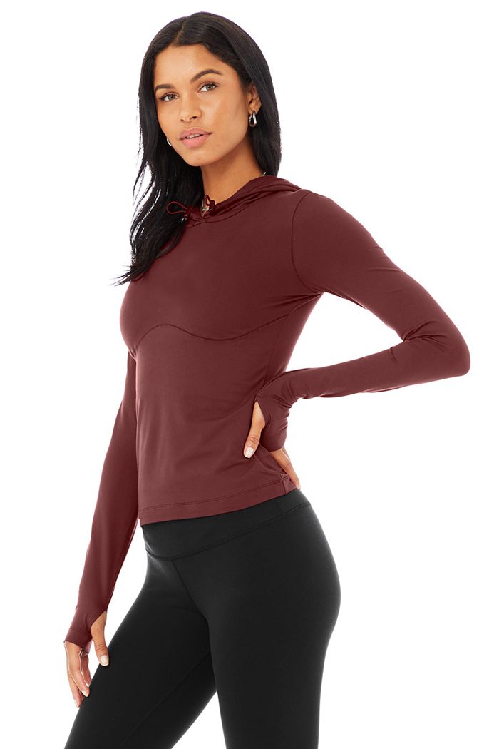 Red Alo Yoga Alosoft Hooded Runner Women's Long Sleeve | 02861NFID