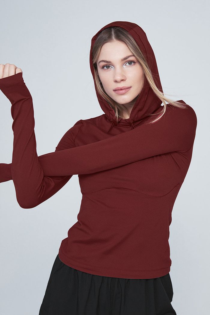 Red Alo Yoga Alosoft Hooded Runner Women's Long Sleeve | 02861NFID