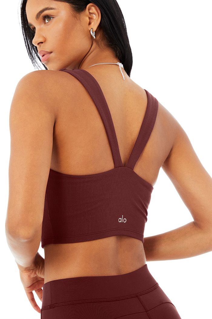 Red Alo Yoga Alosoft Ribbed Chic Women's Tank Tops | 65108SGMN