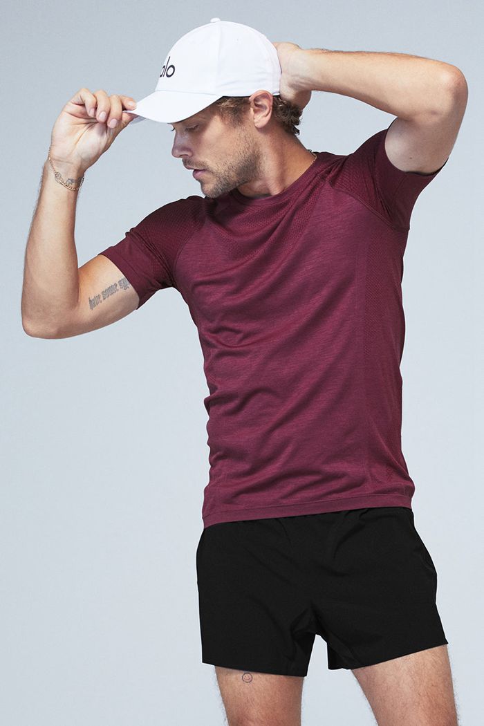 Red Alo Yoga Amplify Seamless Tee Men's Short Sleeve | 84951XJKO