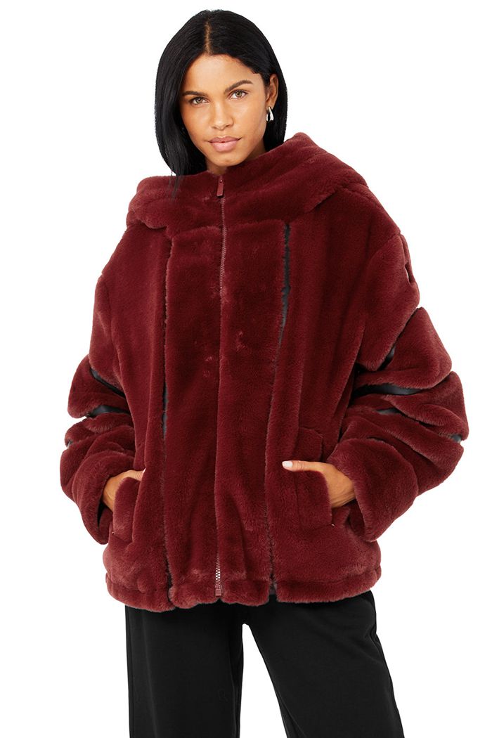 Red Alo Yoga Knock Out Faux Fur Women\'s Jackets | 02357LNEV