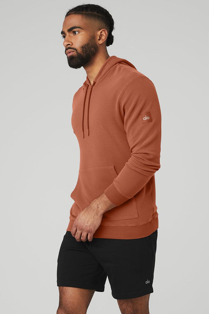 Red Alo Yoga Micro Waffle Fast Break Men's Hoodie | 38715UMIL