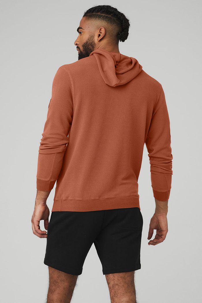 Red Alo Yoga Micro Waffle Fast Break Men's Hoodie | 38715UMIL