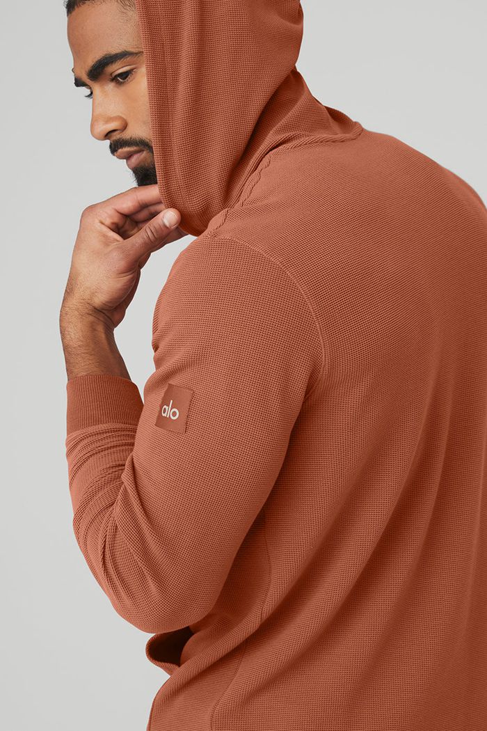 Red Alo Yoga Micro Waffle Fast Break Men's Hoodie | 38715UMIL