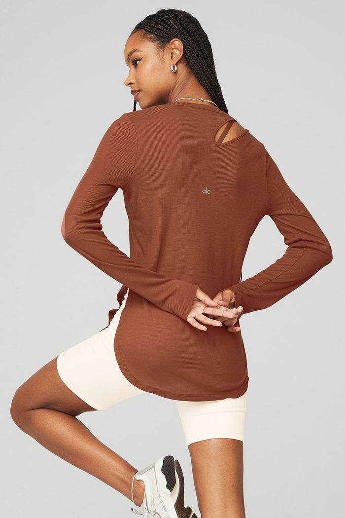 Red Alo Yoga Ribbed Peak Women's Long Sleeve | 06492EAJM