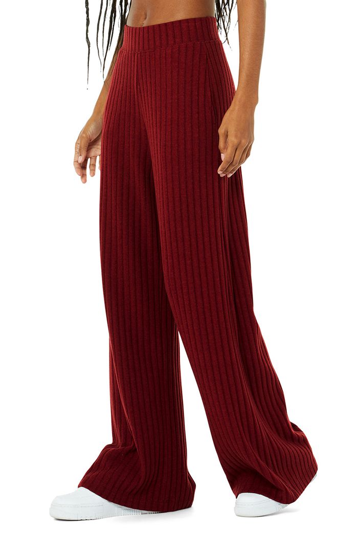 Red Alo Yoga Ribbed Take Comfort Wide Leg Women's Pants | 41069YIWK