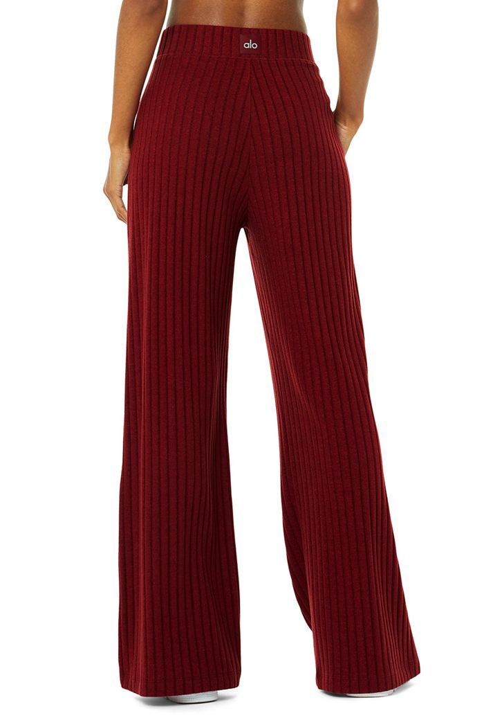 Red Alo Yoga Ribbed Take Comfort Wide Leg Women's Pants | 41069YIWK